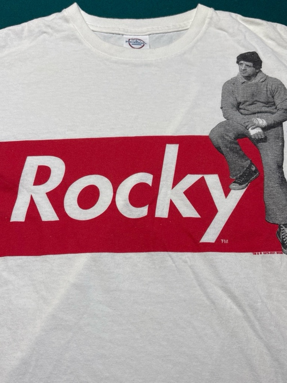Delta White Tee with Red Rocky Block Logo , L , $15